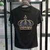 メンズTシャツクラウンラインストーンTシャツメン半袖ファッションマンストリートウェアOネックスリムコットンTシャツプラスサイズH2421