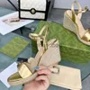 8.5cm Linen Wedge Leather Ankle Strap Summer Holiday Platform Womens Designers Sandal Hand Made Shoe Metal Buckle Decoration High Heels luxury designer sandals