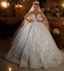 Luxury O-neck Quarter Sleeve Wedding Dress Sparkly Sequins Bridal Gown Classic Ball Gown Long Illusion Bride Robe Vestidos De Novia 2024