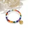 Strand Lii Ji pierre naturelle 7 Chakras perles 6mm/8mm avec acier inoxydable plaqué or arbre breloque Bracelet élastique