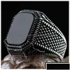 Anneaux de bande Bague turque faite à la main pour hommes Vintage Double épées Noir Zircon Punk Islamique Relius Bijoux Musulmans Livraison Directe Dhaxt