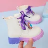 Stivali per bambini in pelle per ragazze 2024 autunno per bambini antiscivolo impermeabili moda stile coreano caviglia arcobaleno per