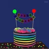 Cake Tools UV Glow Happy Birthday Banner Shape Topper Neon Fluorescent Decoration Blacklight Reactive Party Supply