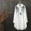 Kvinnors blusar eleganta kvinnor blus blommig tryck långärmad knappar tunik vita skjortor toppar vintage mode office lady plus size lapel