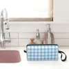 Cosmetic Bags Soft Blue Gingham Bag Women Makeup Travel Zipper Toiletry Organizer Pouch