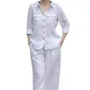 Women's Two Piece Pants Women Lightweight Suit Solid Color Lapel Shirt Trousers Set With Long Sleeve Pockets For Commute 2 Loose Fit Outfit