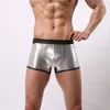 Sous-vêtements Sexy Design Mens Sous-vêtements Boxer Cuir Verni Wetlook Shinny Trunks Cool Shorts Brillant Boxers Pour Homme