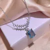 Set di orecchini di collana Set di anelli di orecchini a goccia per le donne Vedi gioielli con topazio blu creato Accessorio per feste di moda in colore argento