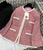 Jaquetas femininas designer marca outono e inverno novo cha doce versátil xadrez design requintado rosa grosso tweed casaco tecido 8jjz