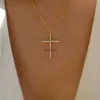 Chokers Simple Shiny Crystal Cross Pendant Necklace Ladies Retro Geometric Personality Gold Color Charm Halsband Girls Fashion Jewelry YQ240201