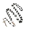 Colliers de perles de chapelet en verre de cristal, collier de chapelets, cadeau catholique avec médailles 6x8mm, perle de prière noire, bijoux catholiques présents YQ240201