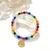 Strand Lii Ji pierre naturelle 7 Chakras perles 6mm/8mm avec acier inoxydable plaqué or arbre breloque Bracelet élastique