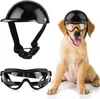 Vestuário para cães ATUBAN Óculos de sol e capacete para animais de estimação Conjunto de óculos ajustável motocicleta bicicleta chapéu para médio ou grande