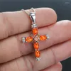 Hängen Blue Fire Opal Cross Neckor for Women Wedding Party Jewelry Vintage Fashion 925 Silver Rainbow Stone Necklace