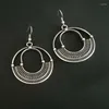 Dangle Earrings Vintage Silver Color Metal Carving Braided Pattern For Women Personality Round Hollow Earring Tribe Accessories