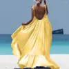 Vestidos casuais vestido de verão 20240 mulheres boho maxi sólido sem mangas longo backless noite festa praia sukienki damskie eleganckie