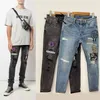 Brand high quality Designer ksubi Jeans for Mens Man Pants Rip Denim Biker Grey Paint Distress Stretch Motorcycle Bone Halloween purple jeans for men