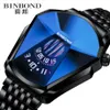 Binbond Brand Watch Fashion Personlighet Stor Dial Quartz Mens Watch Crystal Glass White Steel Watches Locomotive Concept237C