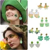 Oorknopjes St. Patrick's Day voor dames Festival Mode Persoonlijkheid Bierballon Hoed Drop Vakantie Groene sieraden