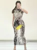 Robes décontractées WOMENGAGA Bureau Lady Longue Robe Mince Transparent Imprimé Cheongsam Élégant Sexy Slim Coréen Femmes Tops K6OJ