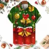 Camicie casual da uomo Camicia divertente con stampa di Babbo Natale Cartoon Elk Pattern X'mas Abbigliamento Moda risvolto Manica corta Magliette larghe Natale