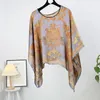 Women's Blouses Fitshinling Vintage Oversize Poncho Women Blouse Print Loose Batwing Sleeve Summer Shawl Blusas Mujer Female Clothing 2024