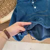 Kleidung Sets 2024 Herbst In Kinder Denim Set 2 stücke 1-7 Jahre Mode Mit Kapuze Patchwork Top Oberbekleidung Mantel solide Hosen