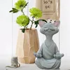 Decoratieve beeldjes grillige zwarte Boeddha kat beeldje meditatie yoga collectible gelukkig decor figuur speelgoed diermodel thuis