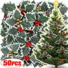 Decorative Flowers Christmas Holly Leaf Artificial Red Berries With Green Leaves DIY Wreath Berry Decorations For Home Xmas Year