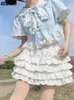 Skirts White Fairy Women High Waist Slim A-line 2024 Japanese Bow Printing Woman Fashion Kawaii Mini Skirt Summer Sweet