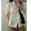 女性のブラウスQoerlin Chic Lace-Up Solid Color Women Shirts Long Sleeve Spruse Blouse Korean Fashion Bandage Tops Office Ladies Girl