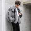 Autumn and Winter Designer Faux Fur Mens Coat Fashion Casual Silver Thickened Warm Polo Neck Loose Large MYSK