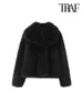 TRAF-Cropped Faux Fur Jas voor Vrouwen Dikke Warme Jas Lange Mouw Drukknoop Vrouwelijke Bovenkleding Chic Tops Mode 240122