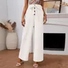 Fashionable Women's Trousers for Spring and Summer Pure Color Cotton and Linen Loose Elastic Wide Leg Casual Long Pants