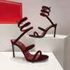 Rene caovilla cleo yeet snake shaped patent leather high heel sandals wrapped in thin high heels female designer's temperament party formal shoes