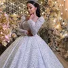 Kristallen luxueuze volledige bal trouwjurken 2024 bling plus size appliques lange mouwen tuin bruidsjurk woensdag jurken op maat gemaakte vestido de novia s