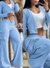 Calças de duas peças femininas define outifits 2024 fita remendo com nervuras colheita casaco conjunto de moda casual peças para mulheres fatos de treino elegante feminino