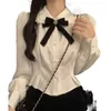 Puro desejo estilo jk cintura dobra camisa feminina sexy manga comprida camisa branca design sensorial picante menina emagrecimento topo