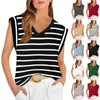 Camisas femininas manga curta topo verão colete básico camiseta casual solto moda cor sólida listrado sem mangas ropa de mujer