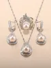 Necklace Earrings Set Natural Pearl Wedding Dress Bridal For Women And Adjustable Ring Size 4-Piece Sets