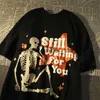 Men's T-Shirts American hiphop retro skeleton cotton short sleeved t-shirts men and women summer loose casual Couple come y2k top clothingH2421