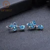 Dangle Earrings GEM'S BALLET 925 Sterling Silver Flower 6.69Ct Natural Swiss Blue Topaz Gemstone Drop For Women Fine Jewelry