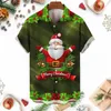 Camicie casual da uomo Camicia divertente con stampa di Babbo Natale Cartoon Elk Pattern X'mas Abbigliamento Moda risvolto Manica corta Magliette larghe Natale