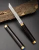 Kleines Damaskus-Messer mit feststehender Klinge, Tanto-Spitzenklinge, Holz mit Messingkopfgriff, Outdoor-Camping, Wandern, EDC, gerade Taschenmesser
