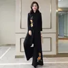 Vrouwen Tweedelige Broek Chinese Stijl Set Vrouwen Mode Nationale Geborduurde Wijde Pijpen Kleding Vintage Pak Conjuntos De Mujer