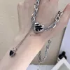 Chokers hip hop siyah rhinestone aşk kalp dikenleri cazibe kolye kadınlar için punk rock çift katman zincirleri cezbetme kolye trend takı yq240201