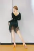 Stage Wear 2024 Latin Dance Dress For Women Long Sleeve Black Fringe Clothing Professional Competition Rumba Dancewear