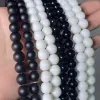 Perles Natural Black Blanc Agates perles ternes polonaises Matte onyx Agates Round Loose Perles pour les bijoux Making DIY Bracelets 15 "en gros