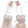 Fontes de festa dos desenhos animados gato orelha forma argola de cabelo com flor bowknot decorações titular cosplay headwear para adolescentes adulto