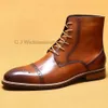 High Quality Mens Genuine Leather Black Brown Dress Shoes Lace Up Autumn Ankle Boots Men